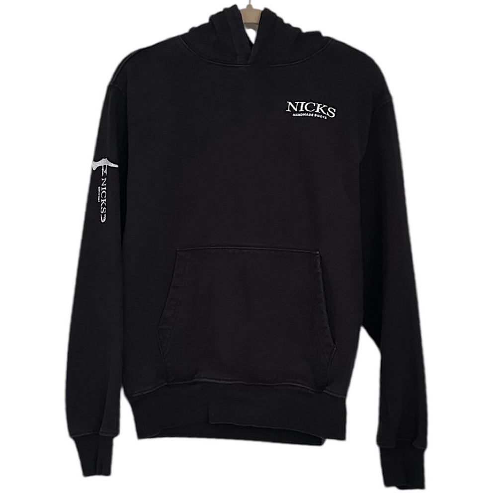 Nicks Handmade Boots Men’s Hoodie Black Graphic Logo Size S Heavyweight Cotton